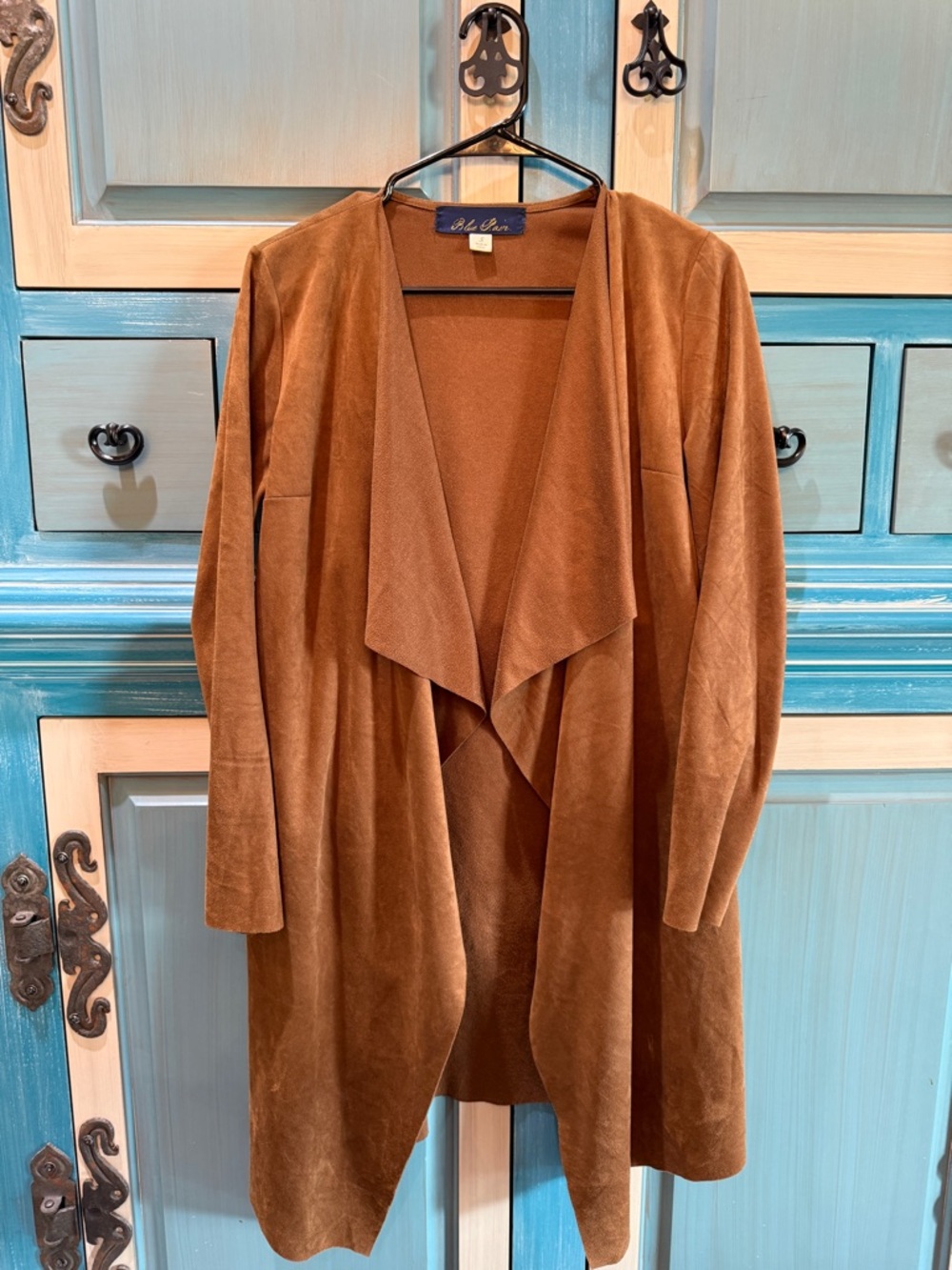 Blue Rain Brown Faux Suede Open-Front Cardigan